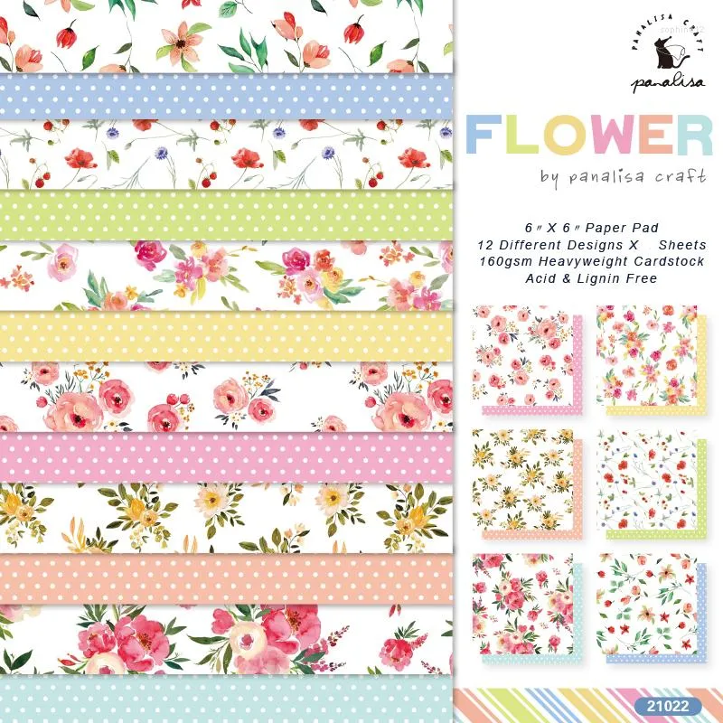 Gift Wrap 12 Sheets 6" Flower Paper Scrapbooking Patterned Pack Handmade Craft Background Pad Card