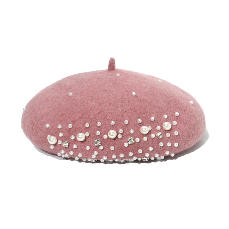 Womens Artistic Beaded Beret With Pearl Dot Drill Classic British