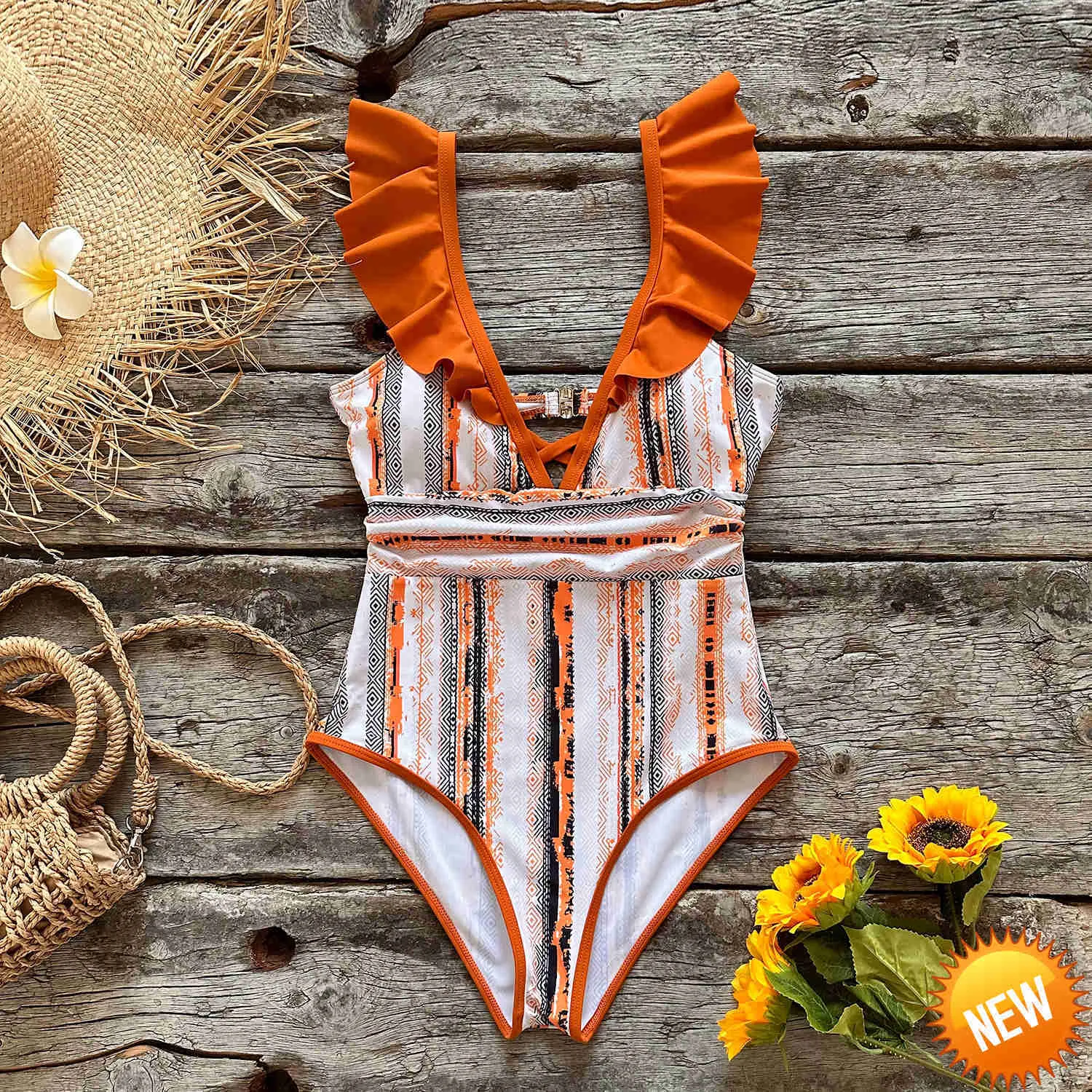 2023 Ruffle One Piece da bagno Women Patchwork V Neck Swimsuit Tummy Control Abitutto da bagno Summer Monokini Female