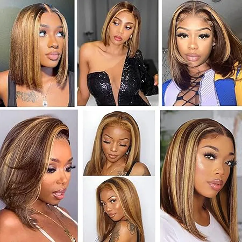 Highlight Ombre Bob Human Hair Wig 13x4 HD Lace Frontal Wig Ombre Bob Pre Plucked With Baby Hair 4/27 150% Density 8-12 Inch