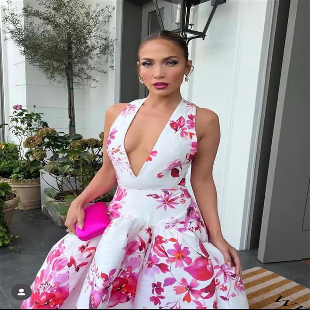 2023 Nov Aso Ebi Arabic Printed Ball Gown Prom Dress Tea Length Satin Evening Formal Party Second Reception Birthday Engagement Gowns Dresses Robe De Soiree ZJ0263
