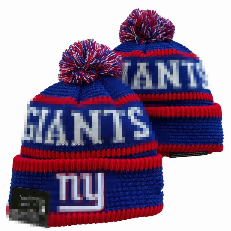 Män stickad manschetterad pom New York Beanies NY NYG Bobble Hats Sport Knit Hat randig Sideline Wool Warm Baseball Beanies Cap för kvinnor A20