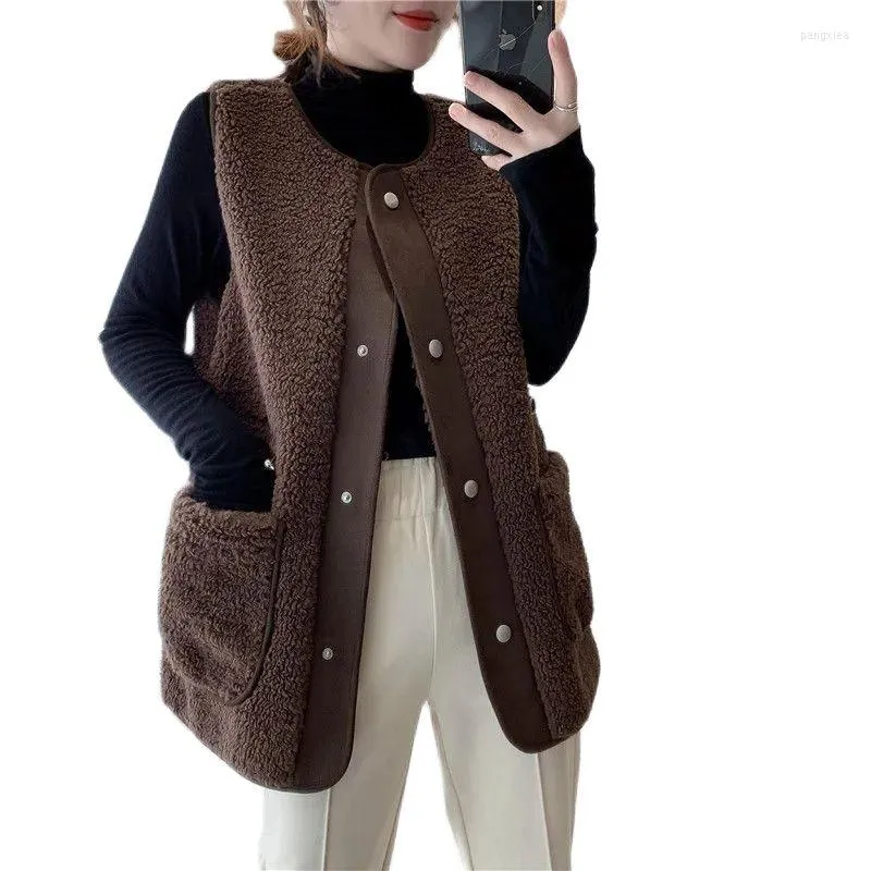 Damesvesten imiteren schapen lamslam haar buitenkleding vest huid één lichaam all-match trekstring losse herfst en winter instelling