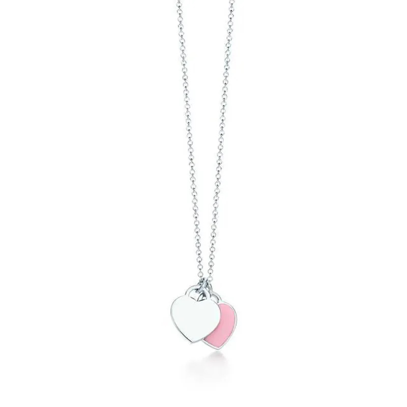 Designer Double Herat Love Necklace Fore Woman Rostfritt stål Kedjemärke smycken Par gåva med blå låda utsökt hantverk tjänsteman