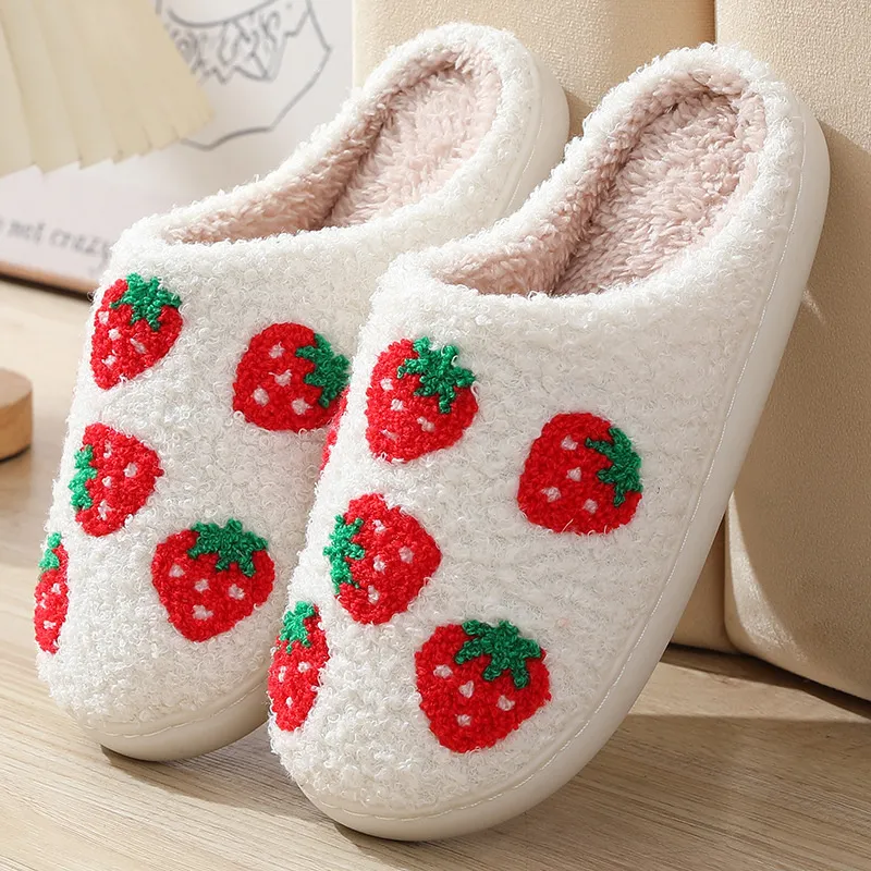 Christmas Slippers Women Cute Cartoon Elk Slippers Indoor House Shoes For Men Couples Cotton Slides Thick Plush Footwear