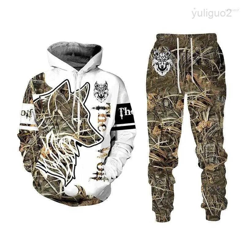 Trainingspakken Dier 3D Tijger Gedrukt Mannen Hoodies Broek Casual Hoody Joggingbroek 2 Pc Set 2023 Lente Sport Pak