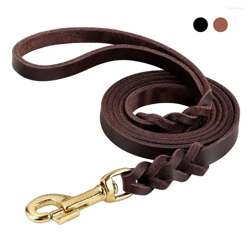 Dog Collars 5ft Genuine Leather Leash Durable Pet Products Puppy Walking Training Rope Lead For Small Medium Large Dogs