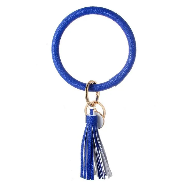 سوار جلدي سلسلة مفتاح pu wristr round key ring tassel arristbands Sports Keychain Bracelets Round Rings DA247