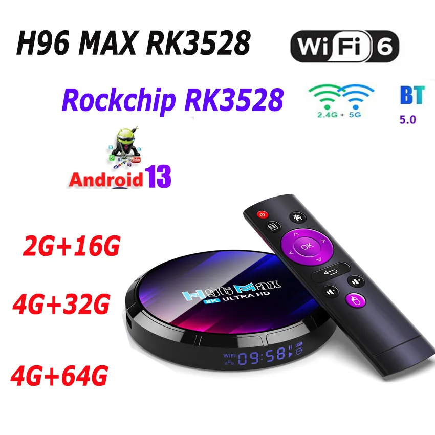 H96 Max RK3528 Smart TV Box Android 13 RockChip 3528 Quad Core Support 8K Видео декодирование Wi -Fi6 BT5.0 Установите Top Box Media Player