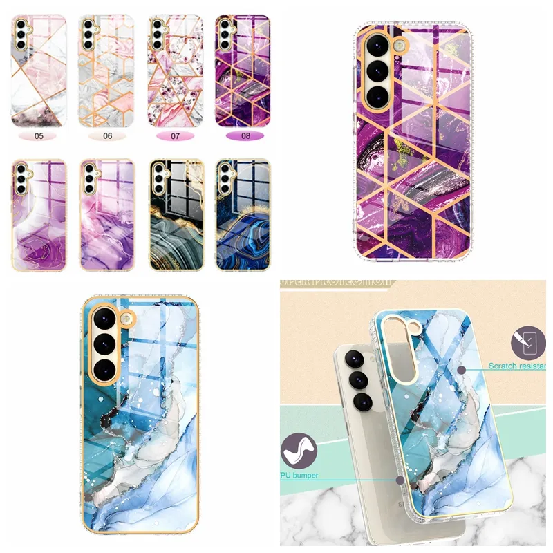 Marmeren verchroomde gevallen voor Samsung S23 Ultra S22 plus S21 Fe A54 A34 A53 A33 A32 A52 5G geëlektroplateerde modebloem Lace Stone zacht