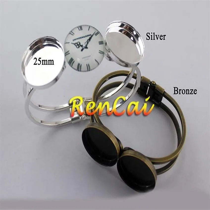 Bracelet Double rond de 25mm, 5 pièces, plateau, lunette vierge, réglage supérieur, Cabochon populaire, Bracelet camée pour femmes, bricolage, Making2940