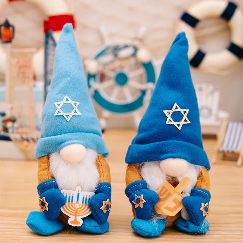 Hanukkah Dwarf Jewish dwarf wearing a hat Home decor Blue plush doll Mr.  And Mrs.Hanukkah
