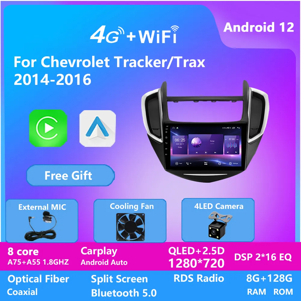 Android 13 Car Radio Video для Chev Tracker 2014-2016 Multimedia Video Player WiFi 4G Navigation GPS CarPlay DSP Auto Bt