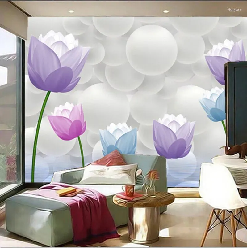 Sfondi I murales 3D personalizzati Belli e freschi Filigrana Tulip Papel De Parede Soggiorno Divano TV Parete Camera da letto Carta