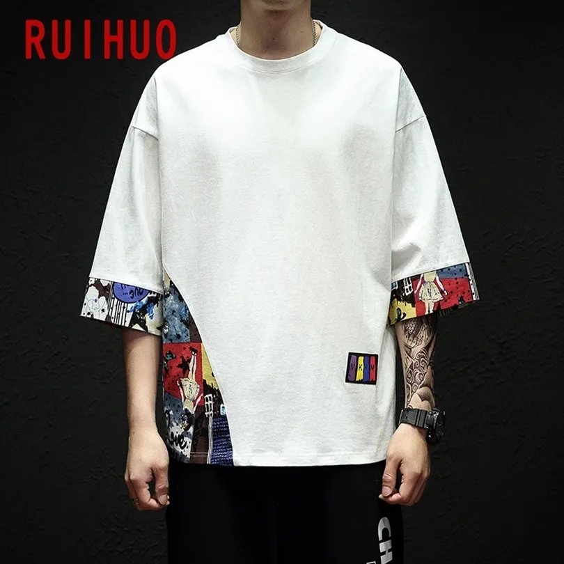 T-shirt maschile Ruihuo Maglietta in cotone in lino manica per uomo abbigliamento harajuku maglietta estiva streetwear hip hop 5xl arrivi 230406