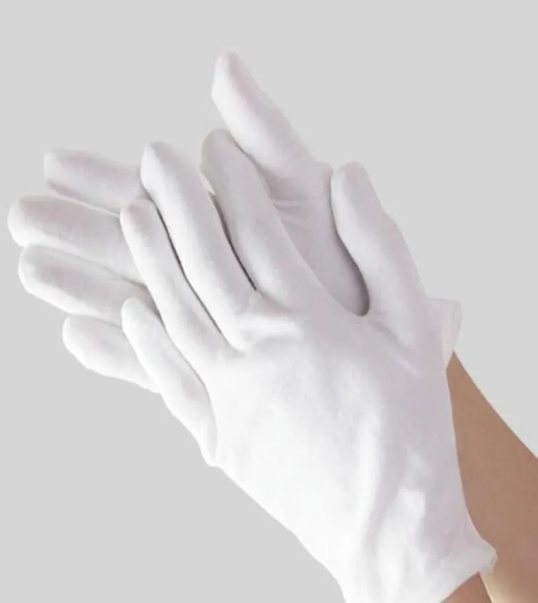 手保険の安全性24ペアの白い手袋の純粋な綿エチケット薄い遊びプレートビーズ布作業労働保護摩耗抵抗作業手袋5本の手袋