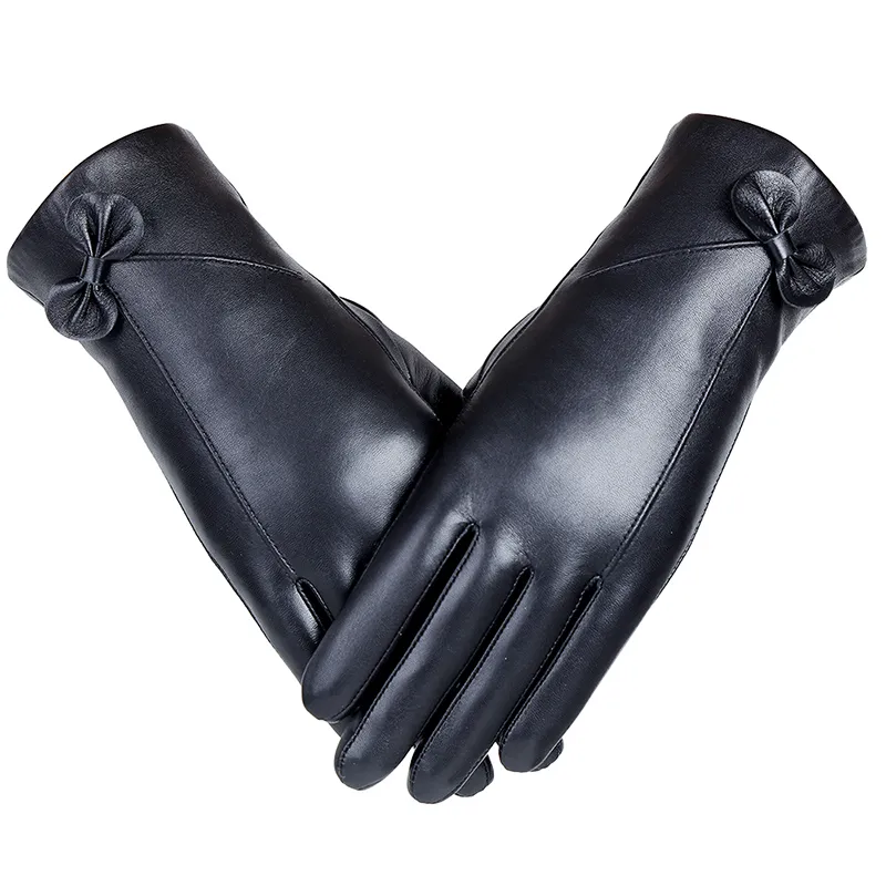 Designer handskar för kvinnor mode svart fårskinn läder fleece inuti fluga handskar damer