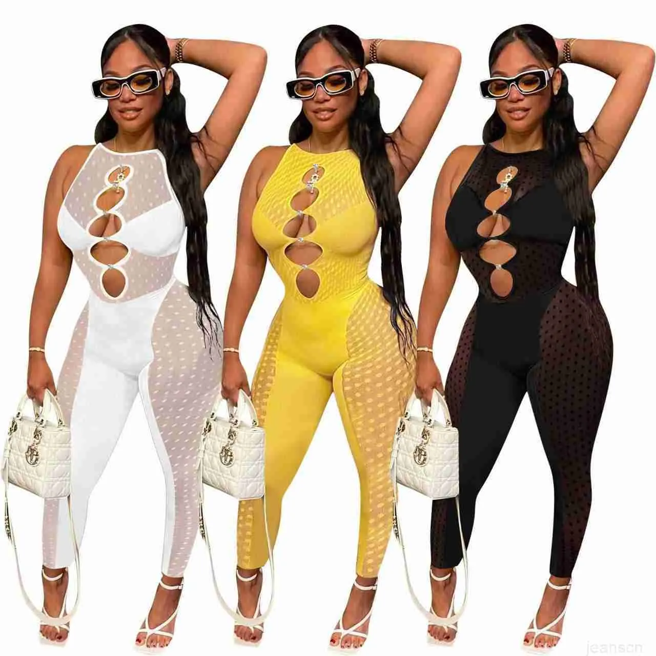 Designers Women Clothes jumpsuits spring and summer new mesh milk silk splicing one-piece pants amp rompers