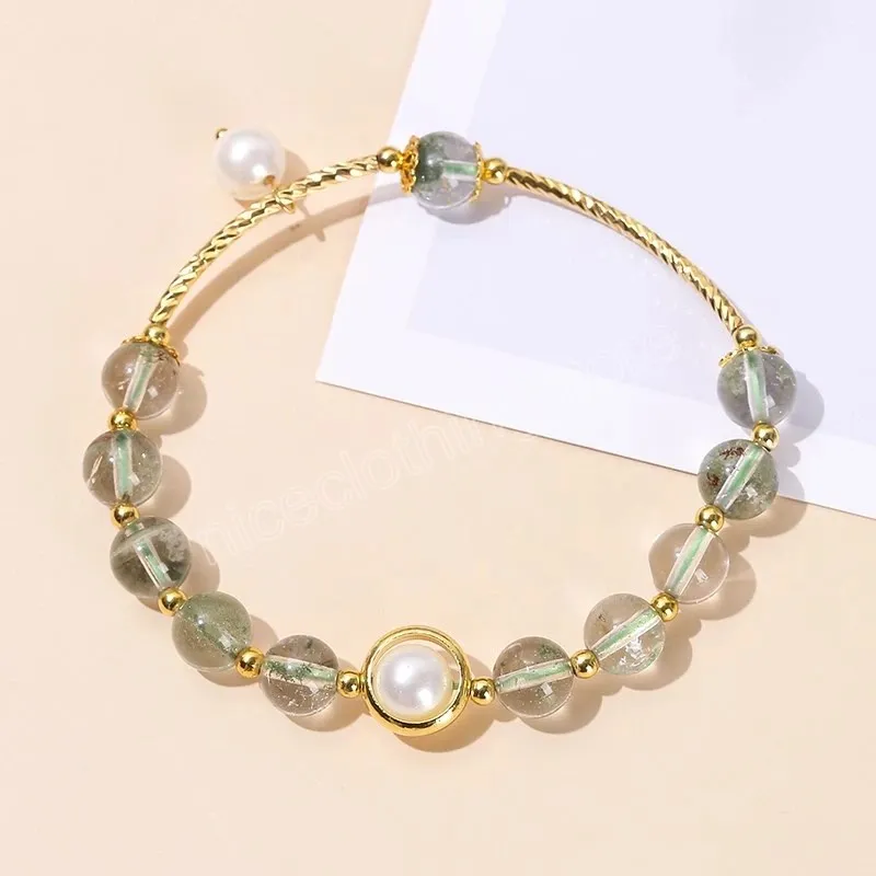 Natürlicher Geist-Quarz-glückliche Perlen-Korn-Armband-Frauen-Luxusvergoldung-Kristallstein-Strang-Armband-Mädchen-reizender Schmuck