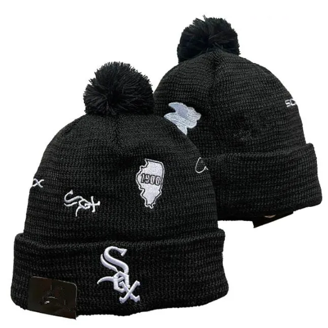 White Sox Beanies Chicago Bobble Chapéus Baseball Ball Caps 2023-24 Fashion Designer Bucket Hat Chunky Knit Faux Pom Beanie Christmas Sport Knit Chapéu A2