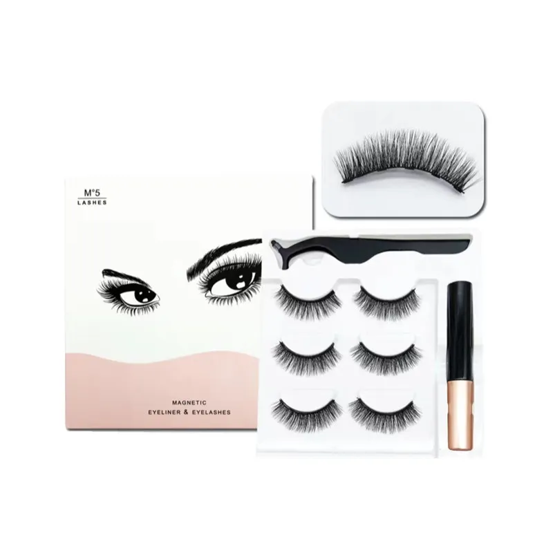 3 Pairs Magnetic Eyelashes False Lashes Liquid Eyeliner Tweezer eye makeup set 3D magnet False eyelashes No Glue