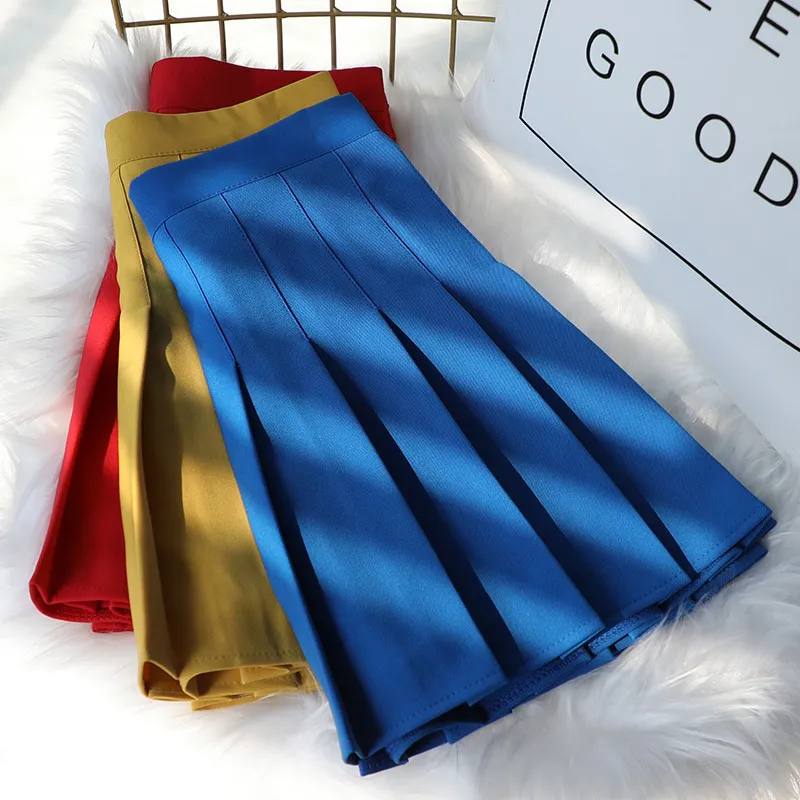 Kjolar svart veckad kjol hög midja a-line kvinnokläder koreanska höstskolans uniform harajuku kort blå klänning lämplig för flickor att dansa 230406