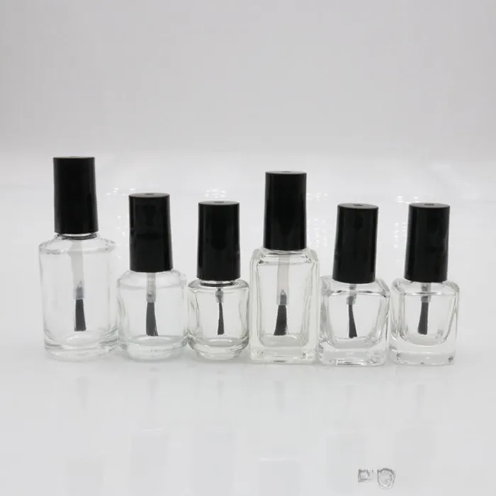 15ml Empty Nail Polish Bottle With Brush Refillable Clear Glass Nail Art Polish Storage Container Black Lid