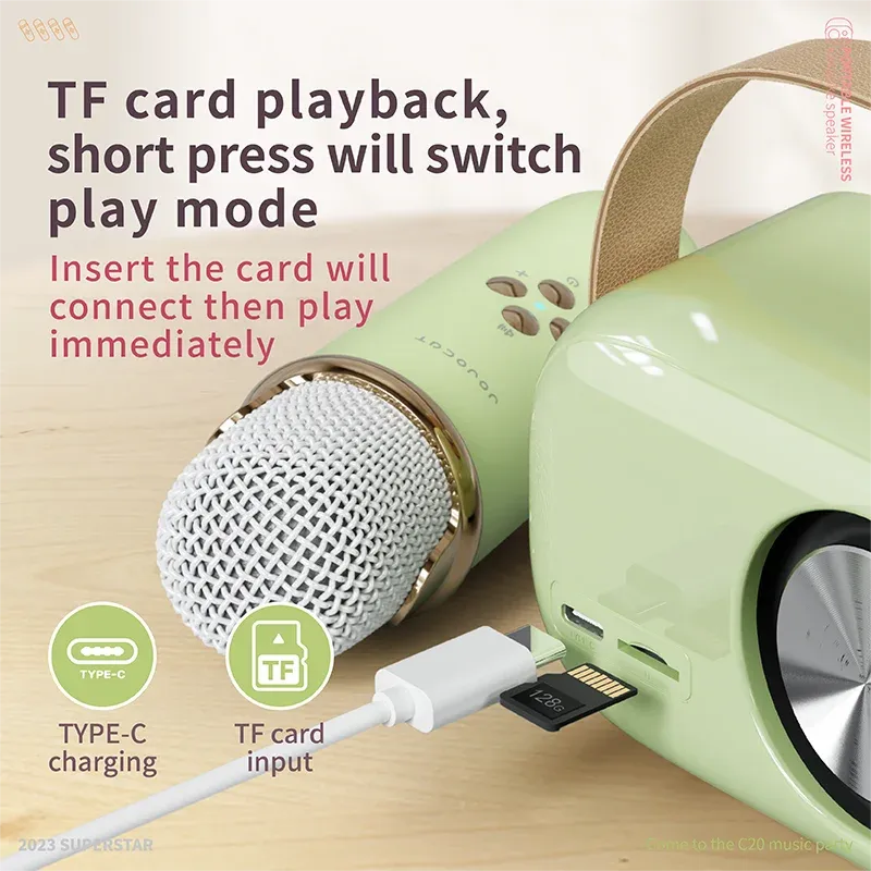 Portable Outdoor Karaoke Bluetooth Speaker With Wireless Microphone HiFi Mini Subwoofer Support TF Card Family KTV Song Machine