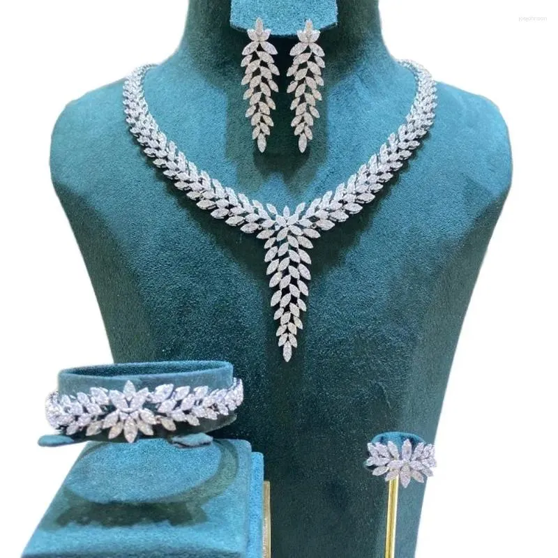 Naszyjniki Ustaw luksusowe sześcienne cyrkon damskie naszyjniki afrykańska biżuteria ślubna dla kobiet dubaj klejnot klejnot