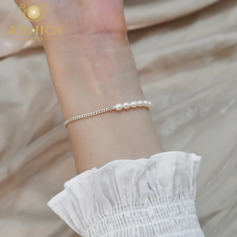 Urok Bracelets Ashiqi Natural Freshwater Pearl Bransoletę z 925 srebrnym biżuterią łańcuchową odpowiednią do prezentów damskich 230406