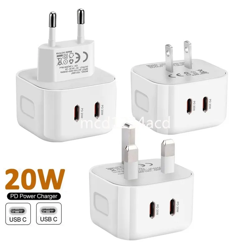 40W 듀얼 PD USB C 벽 충전기 EU 미국 영국 유형 C 파워 어댑터 빠른 빠른 충전 플러그 iPhone 12 13 14 15 Pro Max Samsung M1