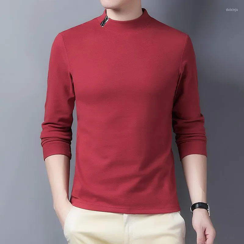 Men's T Shirts Winter Fleece Turtleneck Tshirt Men With Zipper Collar Velvet Long Sleeve Basic Bottoming Shirt Slim Fit Solid Color 2023