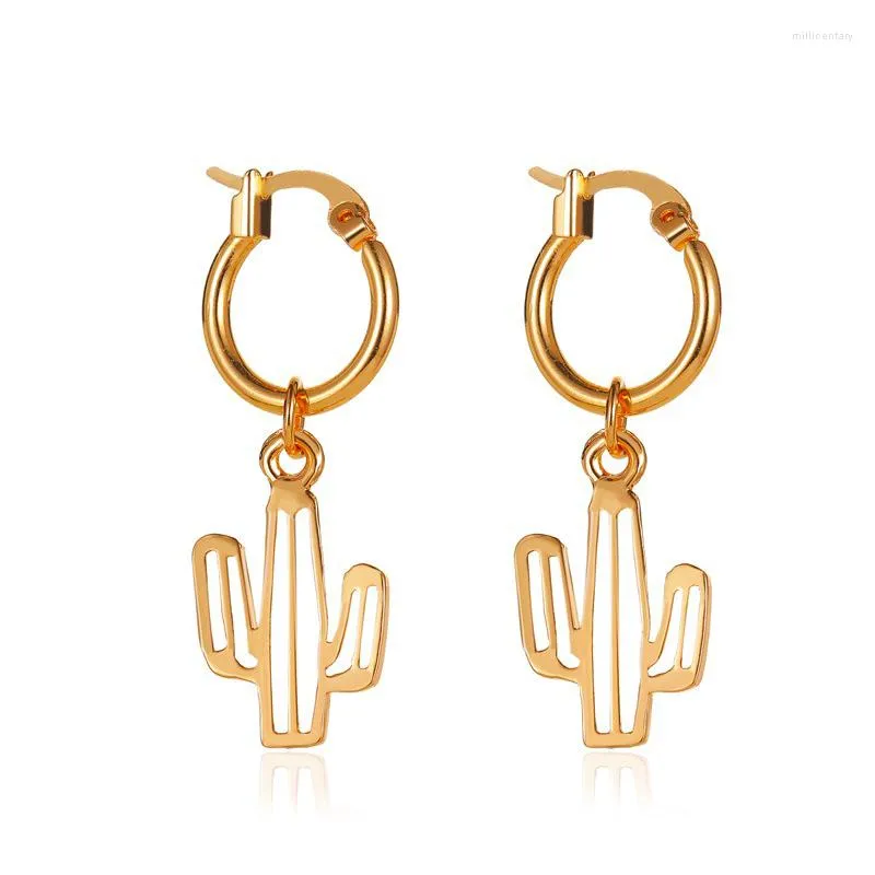 Dos boucles d'oreilles créatif Simple Cactus plante pendentif élégant dame or argent couleur oreille Clip mode fille fête bijoux cadeau