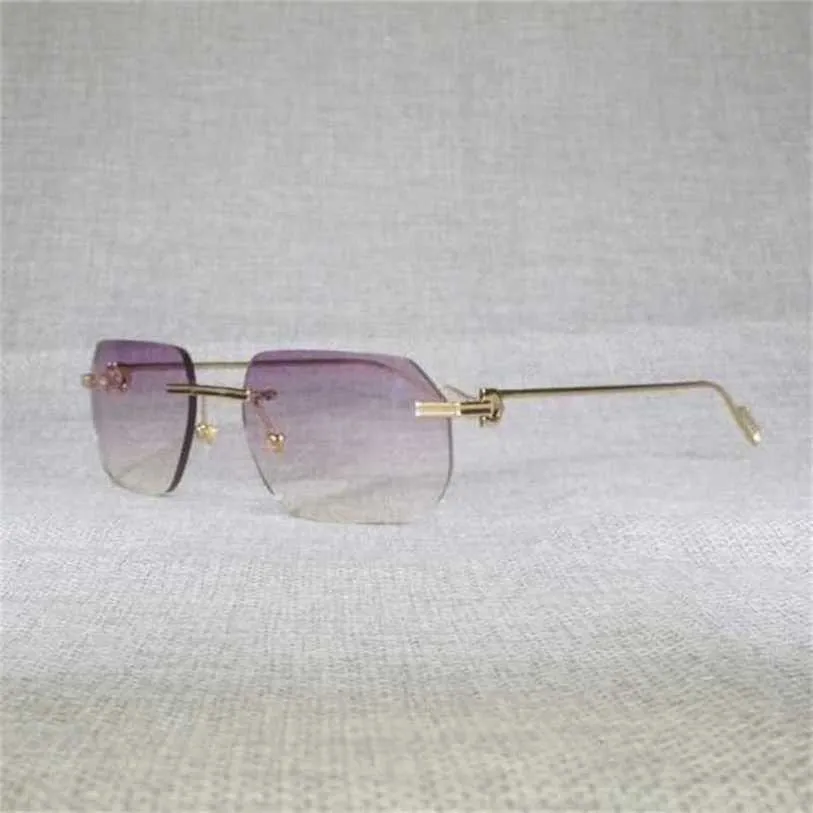 Lunettes de soleil d'extérieur de luxe à la mode Forme de lentille Sans monture Hommes Accessoires Lunettes claires en plein air Cadre en métal pour lire des lunettes Nuances Femmes 130Kajia