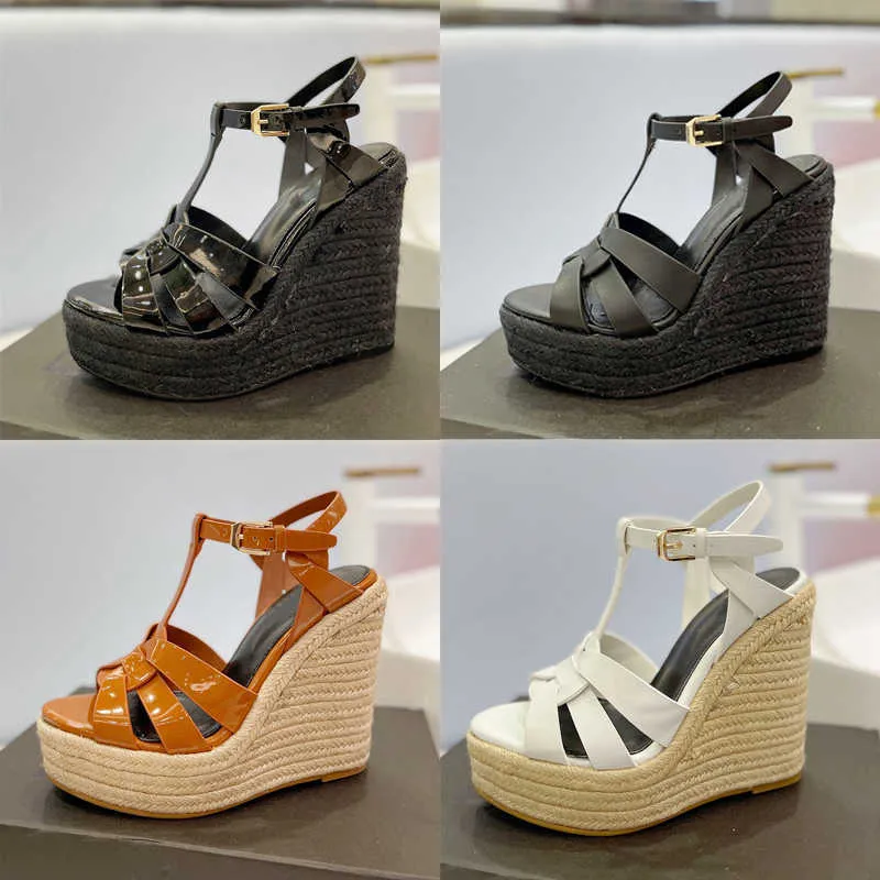 Sommer-Designer-Plattform-Sandelholz-Absatz-Schuh-Frauen Cassandra-Keil-Espadrille-reizvolle Damen-Absatz-Knöchel EU35-41 mit Kasten NO325