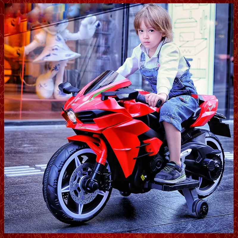 2023 Voiture électrique pour enfants Moto Garçons et filles Rechargeable Moto à deux roues 3-6-8 ans Voiture jouet Peut asseoir les gens avec musique légère Scooter Cadeaux d'anniversaire