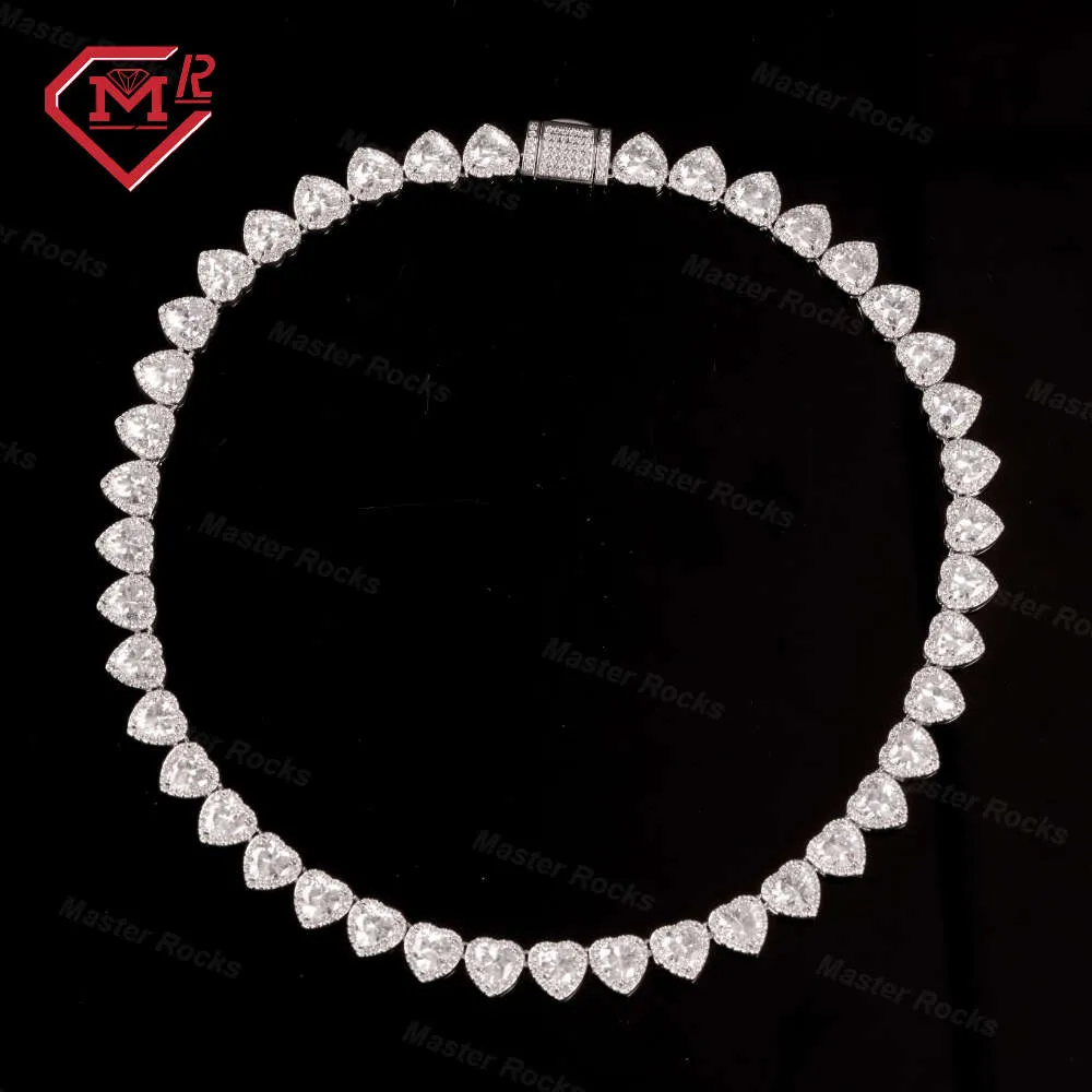 Chaîne groupée de 8Mm pour femmes, collier de Tennis en argent Sterling Vvs Moissanite et diamant en forme de cœur