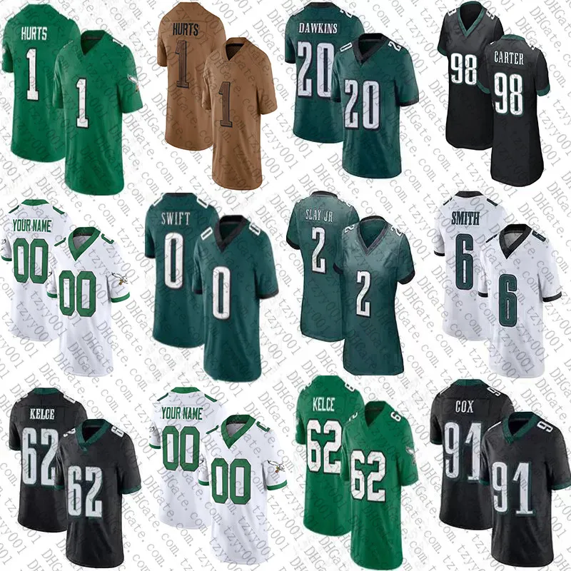 Hurts Brown Jason Kelce Custom voetbalshirt Devonta Smith Dandre Swift Jalen Carter Jake Elliott Brandon Graham Haason Reddick Brian