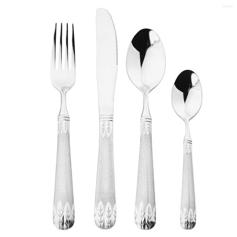 Servis uppsättningar 4st Tabelleriset Set Wheat Ears Mönster Knivgaffel Skedskåp 304 Rostfritt stål Flatvaror Western Kitchen Decor