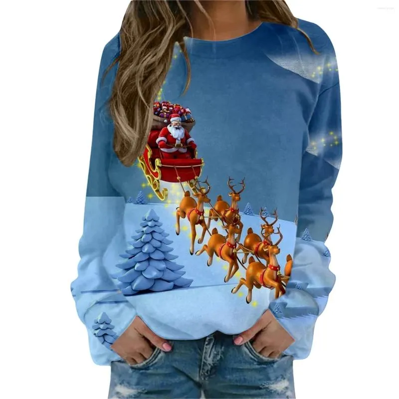 Dameshoodies Sweatshirts voor dames Dames Casual Kerstmis Ronde hals Lange mouw Leuke tuniek Tops Los