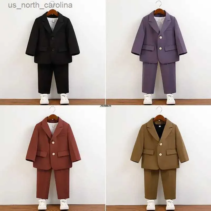 Zestawy odzieży Baby Boys Kurtka Spodnie 2pcs Uznaj Dzieci Formalny ceremonia ślubna Kostium mały chłopcy garnitur dla dzieci Blazer R231106