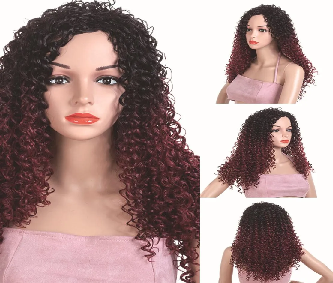 Euro Amierica High Temperatur Afro Curly Wine Red Long Wave Women039s Hair Wig9632744