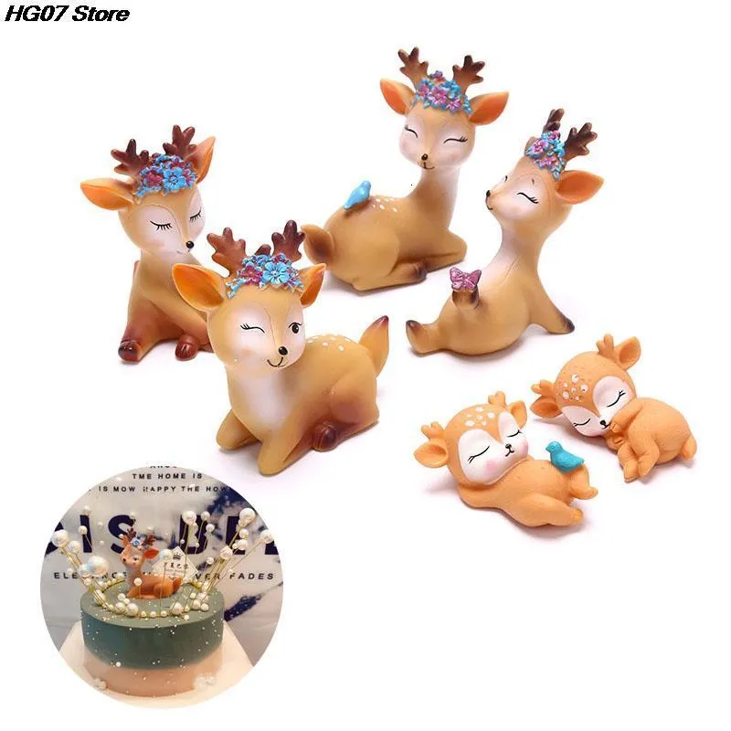 Obiekty dekoracyjne figurki 1PCS2PCS Turtle Figurine Animal Sika Deer Baking Cake Dekoracja Miniatury Ornament Ornament Garden Craft 230406