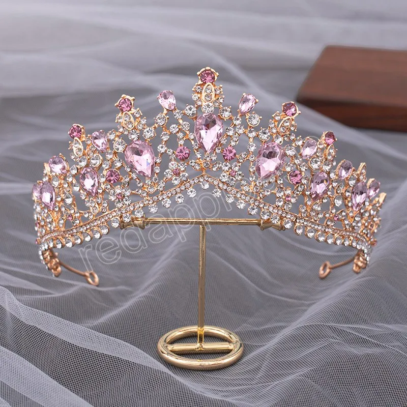 Lusso elegante principessa Tiara corona viola rosa AB cristallo diadema le donne copricapo da sposa gioielli capelli