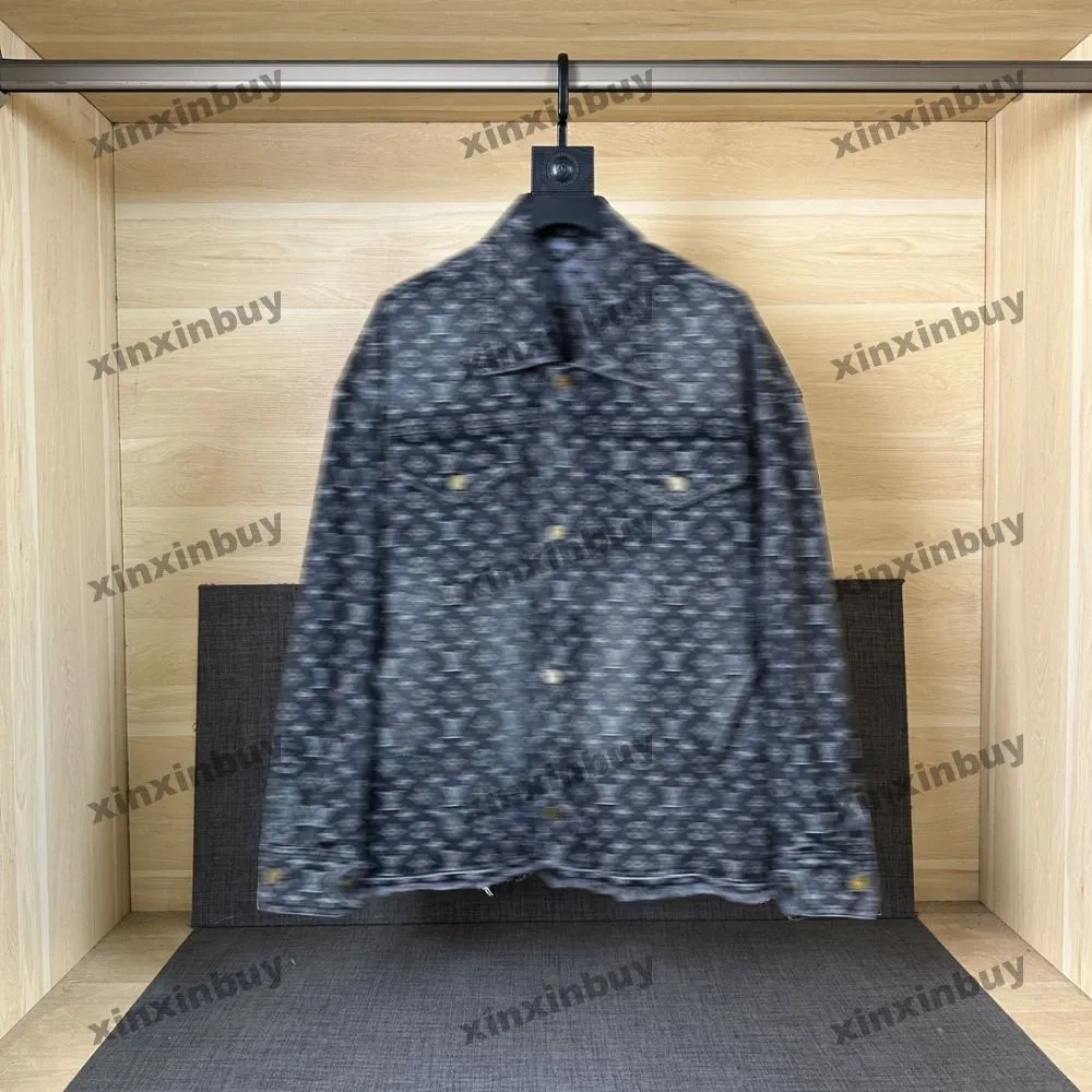 xinxinbuy Männer Designer Mantel Jacke Brief Jacquard Denim Stoff Sets lange Ärmel Frauen Khaki Schwarz M-3XL