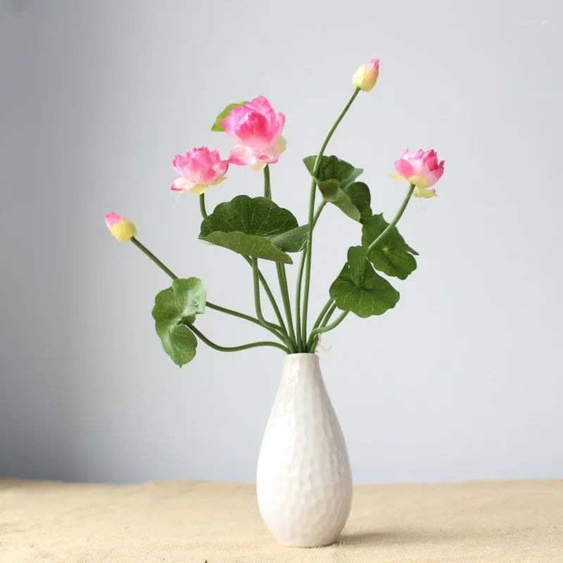 Mini fleurs décoratives, faux bourgeon de Lotus artificiel avec feuille, décoration de mariage et de maison