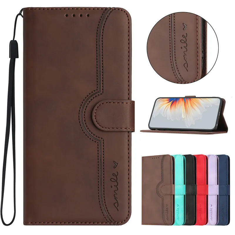 Wallet Flip Leather Cases for iPhone 14 pro max 13 12 11 XR XS MAX 6G 7G 8G Heart Love Smile Cash ID Credit Card Holder Kickstand Cover Pouch Strap