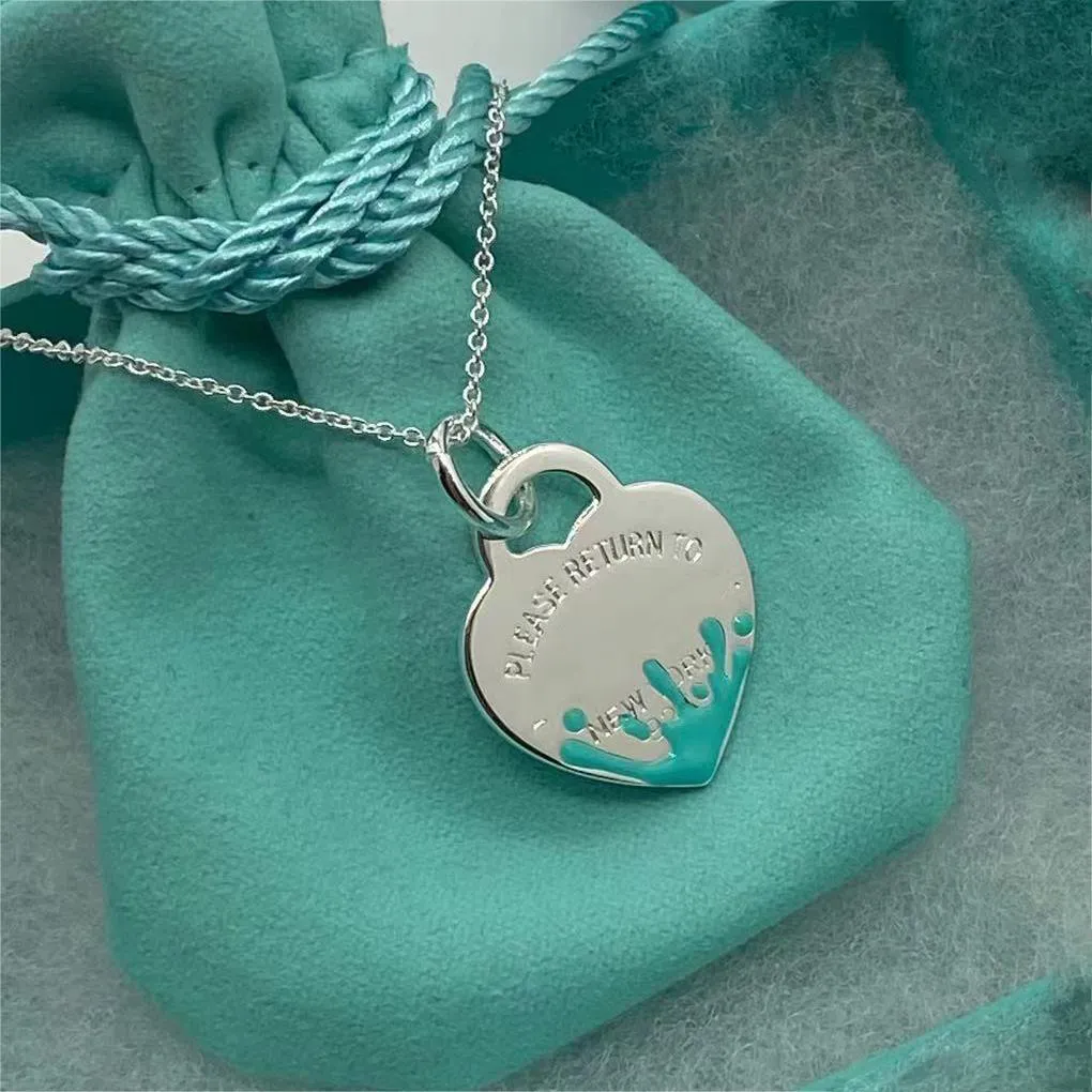 marchio di lusso amore cuore collane con pendente di design per le donne ragazze s925 argento semplice splash-inchiostro catene di moda collana girocollo gioielli per feste