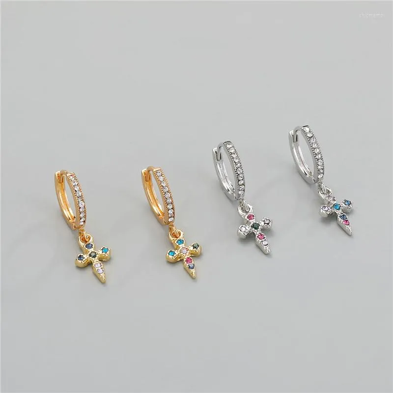 Hoopörhängen 1Pair Vintage Colorful Zircon Cross för Women European Punk Fashion Shiny Geometric Small Ear Stud Smycken