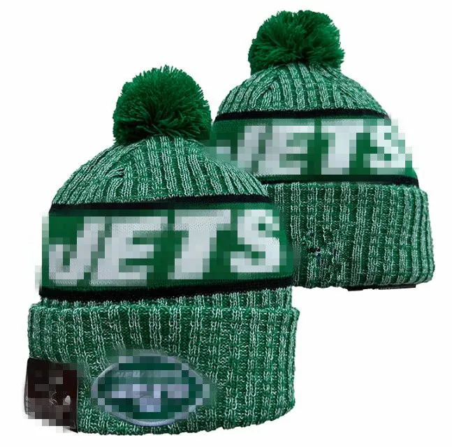 Men Knitted Cuffed Pom New York NYJ Bobble Hats Sport Knit Hat Striped Sideline Wool Warm Baseball Beanies Cap for Women A3